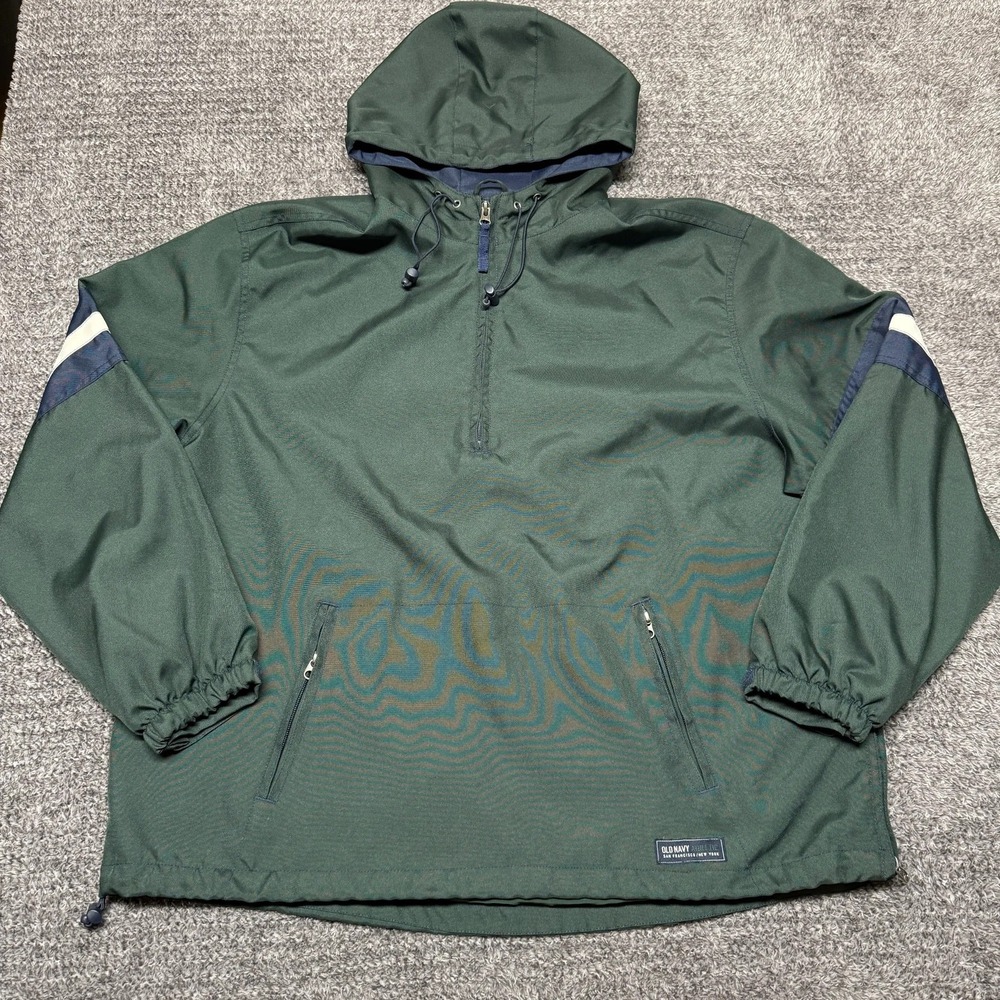 Old Navy Mens Pullover Anorak Jacket XL Green Hooded Windbreaker‎ Athletic VTG